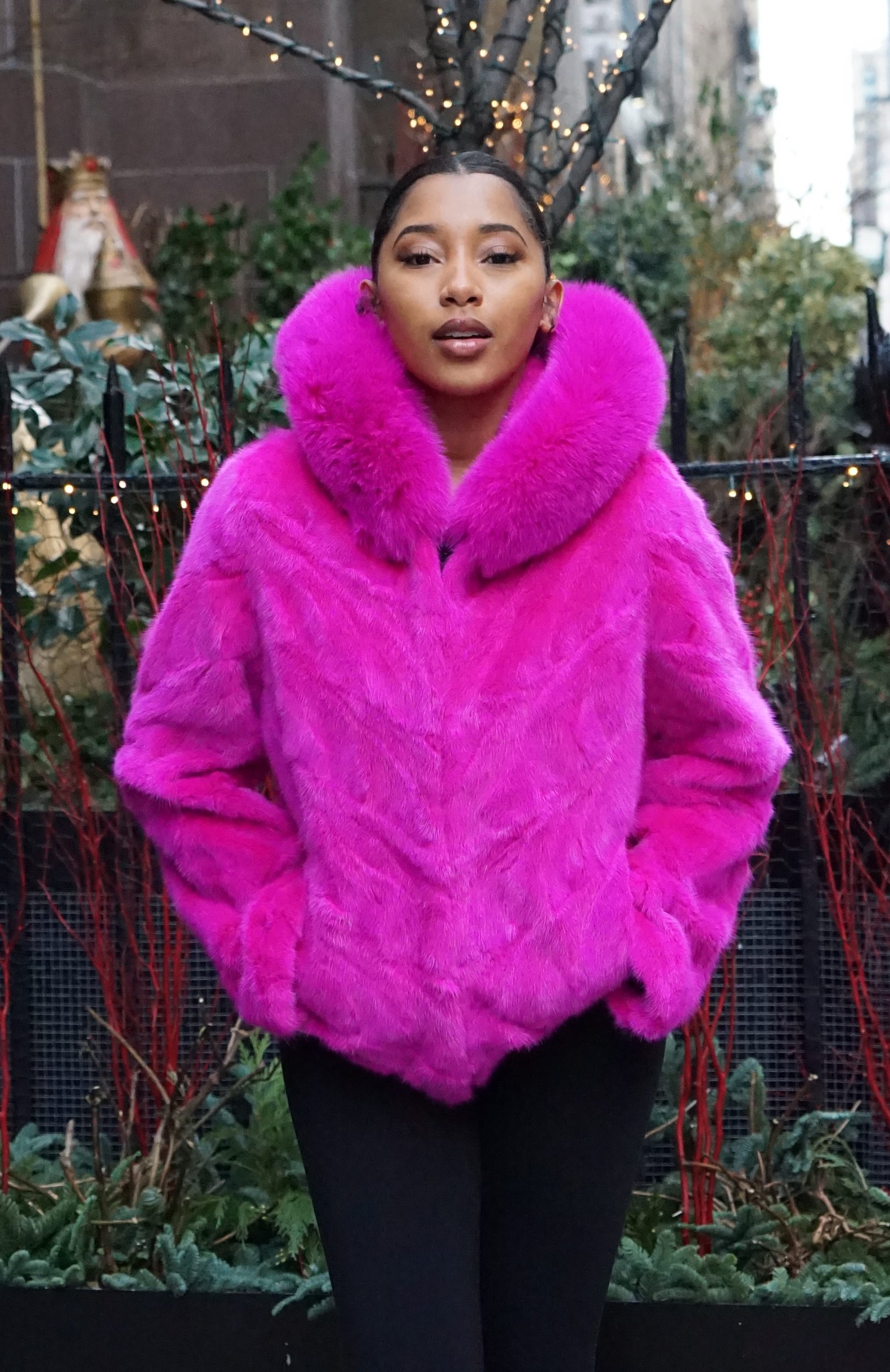 Fuchsia Mink Hooded Jacket Fox Trim