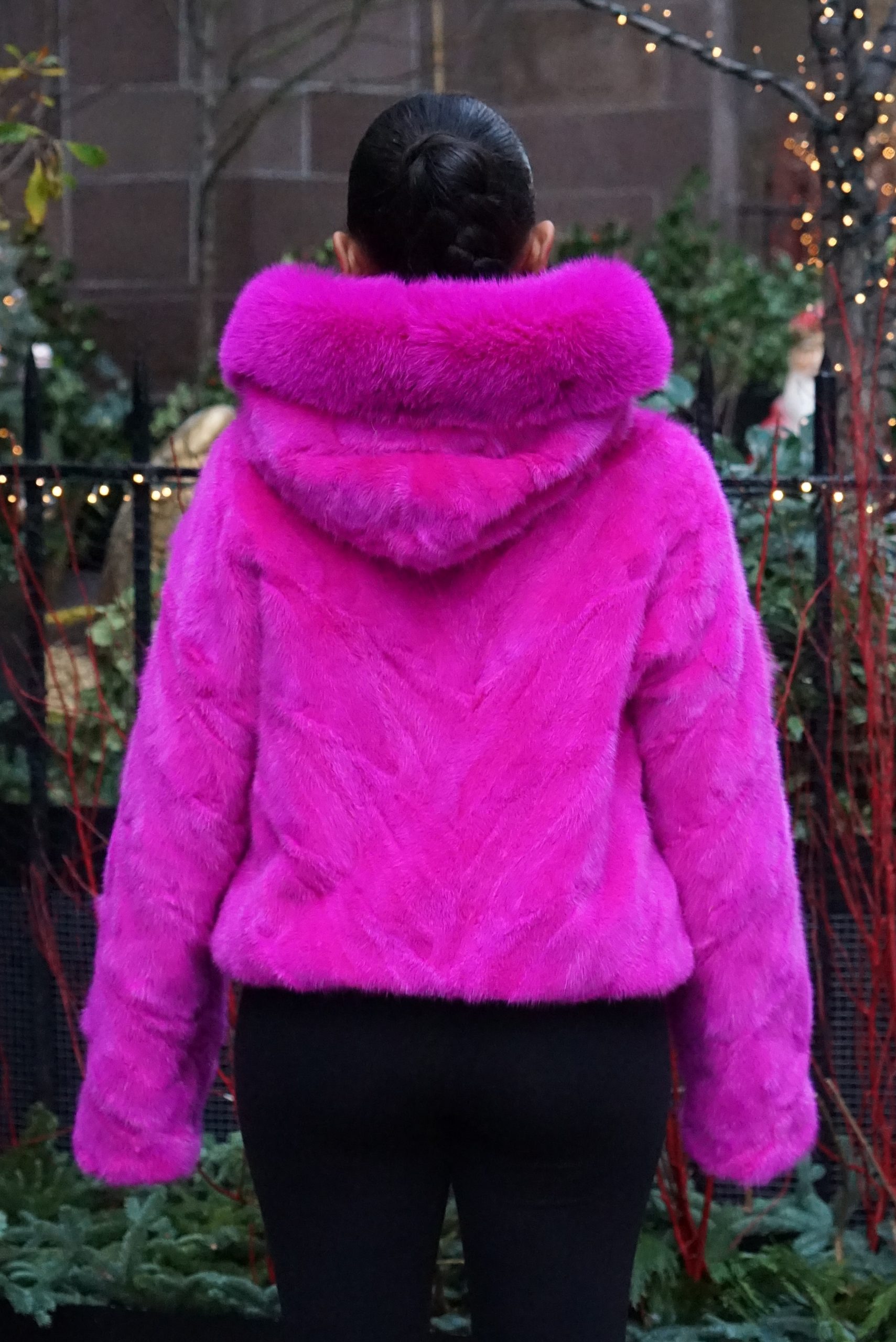 Fuchsia Mink Hooded Jacket Fox Trim