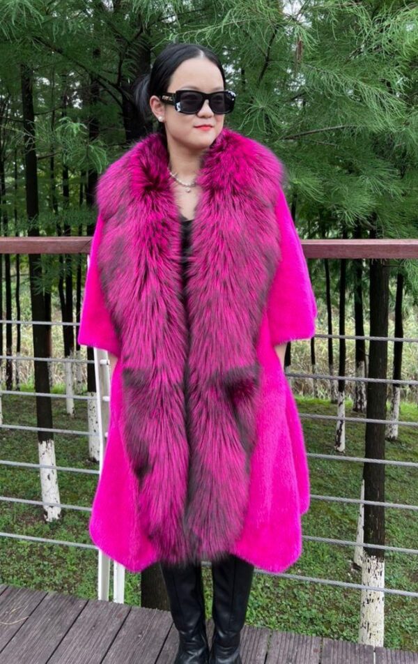 Fushia Mink Coat Fox Trim 6464