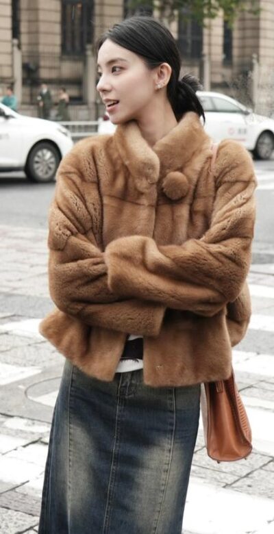 Horizontal Whiskey Mink Jacket