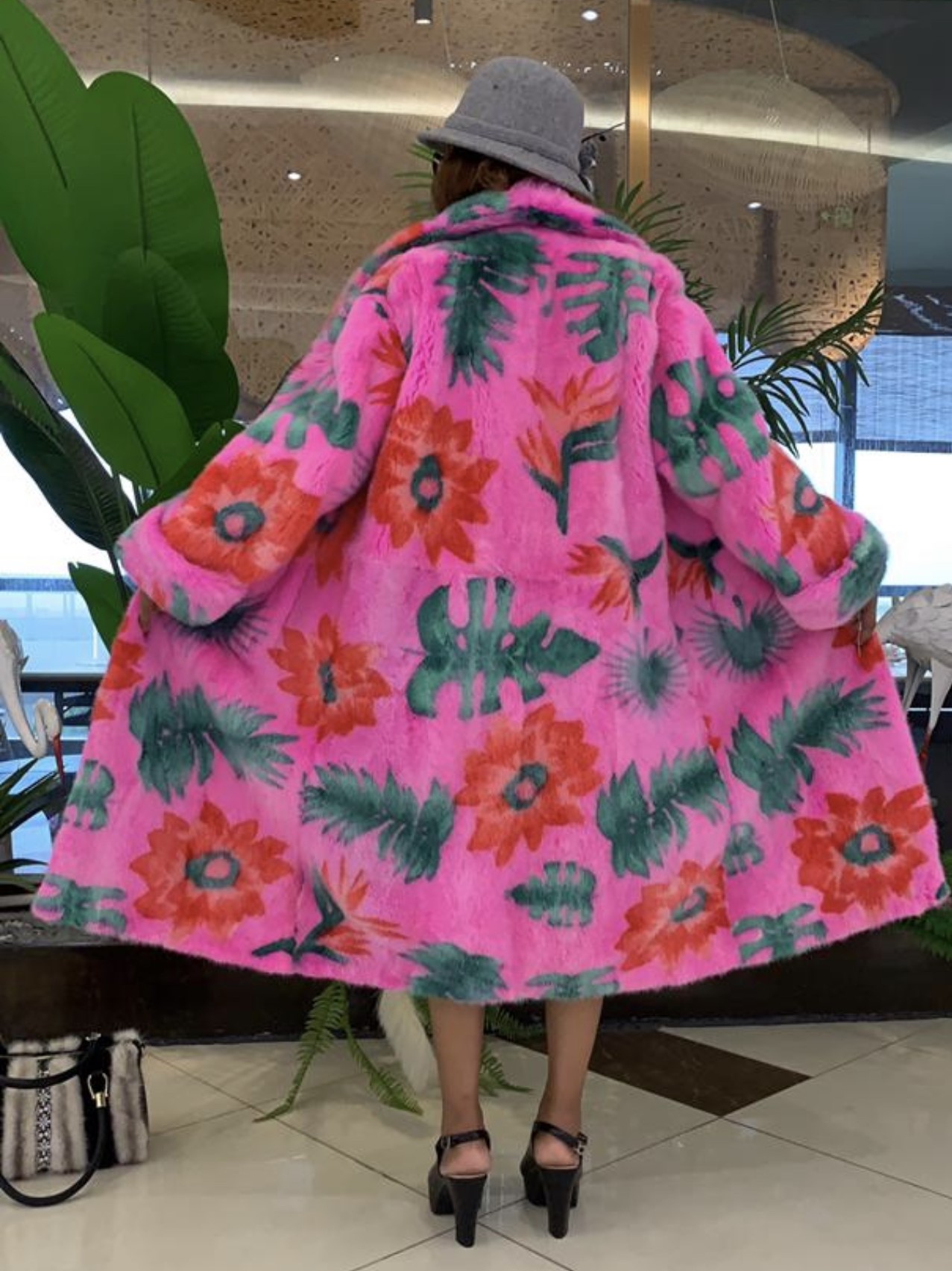 Fushia Mink Coat Designer Print