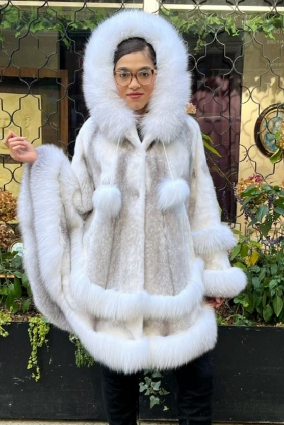 Mink Poncho White Fox Trim