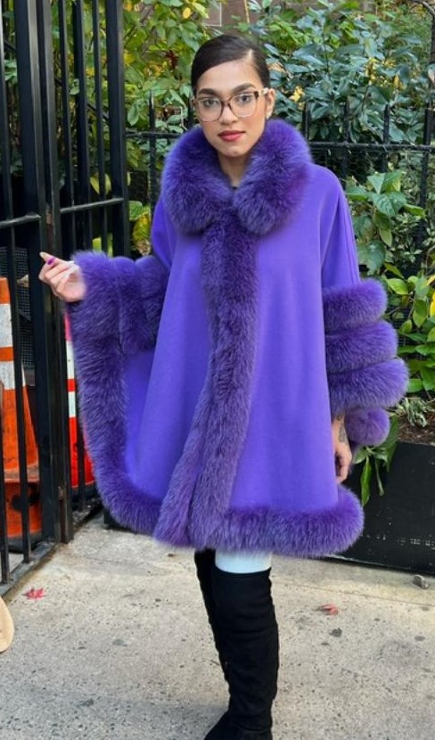 Purple Cashmere Cape Fox Trim