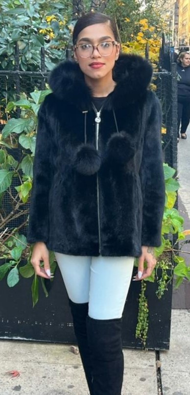 Black Mink Bomber Jacket Black Fox Trim Hood