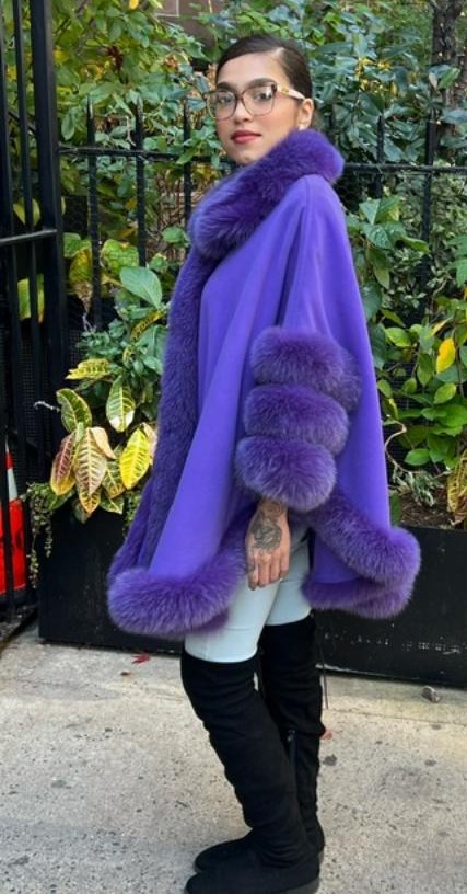 Purple Cashmere Cape Purple Fox Trim