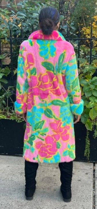 Pink Green Blue Floral Mink Coat