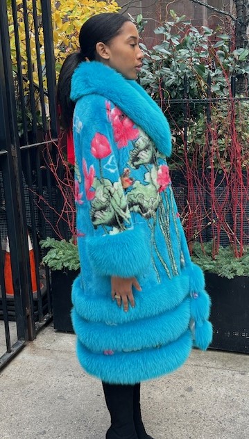 Blue Floral Mink Fur Coat