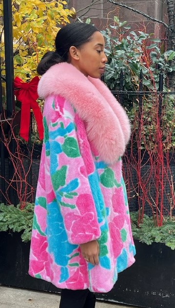 Blue Pink Green Floral Mink Jacket