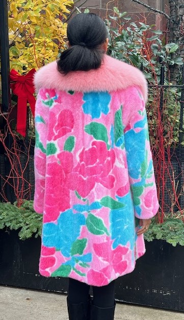 Blue Pink Green Floral Mink Jacket