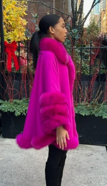 Fuchsia Cashmere Cape Fox Trim