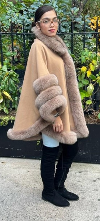 Camel Cashmere Wool Cape Fox Trim