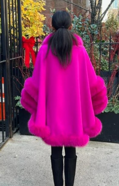 Fuchsia Cashmere Cape Fox Trim