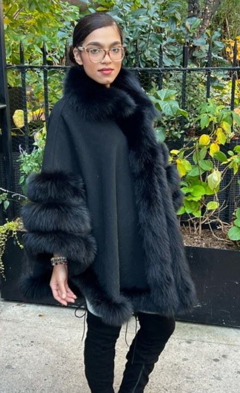 Black Cashmere Cape Black Fox Trim