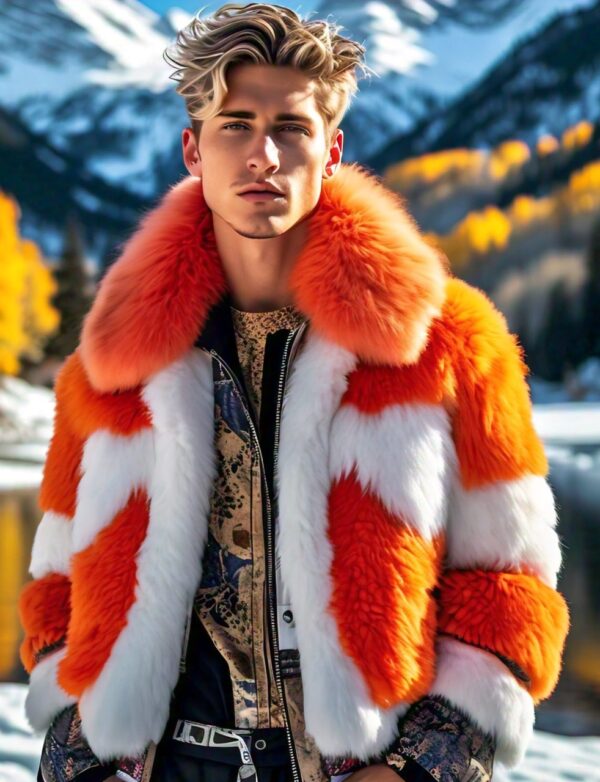 Orange and White Men's Fox Ski Jacket