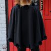 Black Cashmere Wool Cape Rex Rabbit Fur Flowers 87765 - Image 2