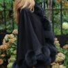 Black Cashmere Cape Black Fox Trim 474747 - Image 2