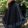 Black Cashmere Cape Black Fox Trim 474747 - Image 3