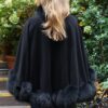 Black Cashmere Cape Black Fox Trim 474747 - Image 4