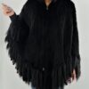 Black Knit Mink Poncho with Fringes 2344