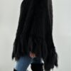 Black Knit Mink Poncho with Fringes 2344 - Image 4