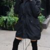 Black Poplin Jacket Red Fur Lined Hood 8373 - Image 2