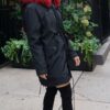 Black Poplin Jacket Red Fur Lined Hood 8373 - Image 4