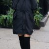 Black Poplin Jacket Red Fur Lined Hood 8373 - Image 5