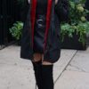 Black Poplin Jacket Red Fur Lined Hood 8373