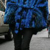 Sculptured Lazor Cut Blue Dyed Mink Fur Blue Dyed Silver Fox Trim Cape With Hood - Image 8