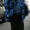 Sculptured Lazor Cut Blue Dyed Mink Fur Blue Dyed Silver Fox Trim Cape With Hood - Image 9