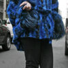 Sculptured Lazor Cut Blue Dyed Mink Fur Blue Dyed Silver Fox Trim Cape With Hood - Image 7