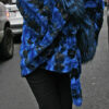 Sculptured Lazor Cut Blue Dyed Mink Fur Blue Dyed Silver Fox Trim Cape With Hood - Image 5
