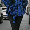 Sculptured Lazor Cut Blue Dyed Mink Fur Blue Dyed Silver Fox Trim Cape With Hood - Image 4