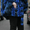 Sculptured Lazor Cut Blue Dyed Mink Fur Blue Dyed Silver Fox Trim Cape With Hood - Image 3