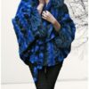 Sculptured Lazor Cut Blue Dyed Mink Fur Blue Dyed Silver Fox Trim Cape With Hood