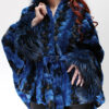 Sculptured Lazor Cut Blue Dyed Mink Fur Blue Dyed Silver Fox Trim Cape With Hood - Image 13