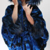 Sculptured Lazor Cut Blue Dyed Mink Fur Blue Dyed Silver Fox Trim Cape With Hood - Image 16