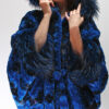 Sculptured Lazor Cut Blue Dyed Mink Fur Blue Dyed Silver Fox Trim Cape With Hood - Image 17
