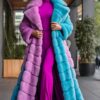 Designer Turquoise Blue and lilac Full length Mink Coat 92929